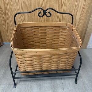 Longaberger Basket with plastic and wrought iron stand.